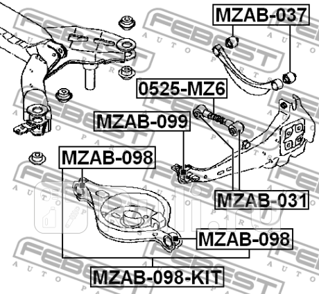 Сайлентблок задн подвески mazda 6 (gg) (комплект-2шт) mzab-098-kit FEBEST MZAB-098-KIT  для прочие 2, FEBEST, MZAB-098-KIT