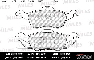 Колодки тормозные передние (без датчика) (смесь semi-metallic) (ford focus i) (trw gdb1358) e100027 MILES E100027  для прочие 2, MILES, E100027